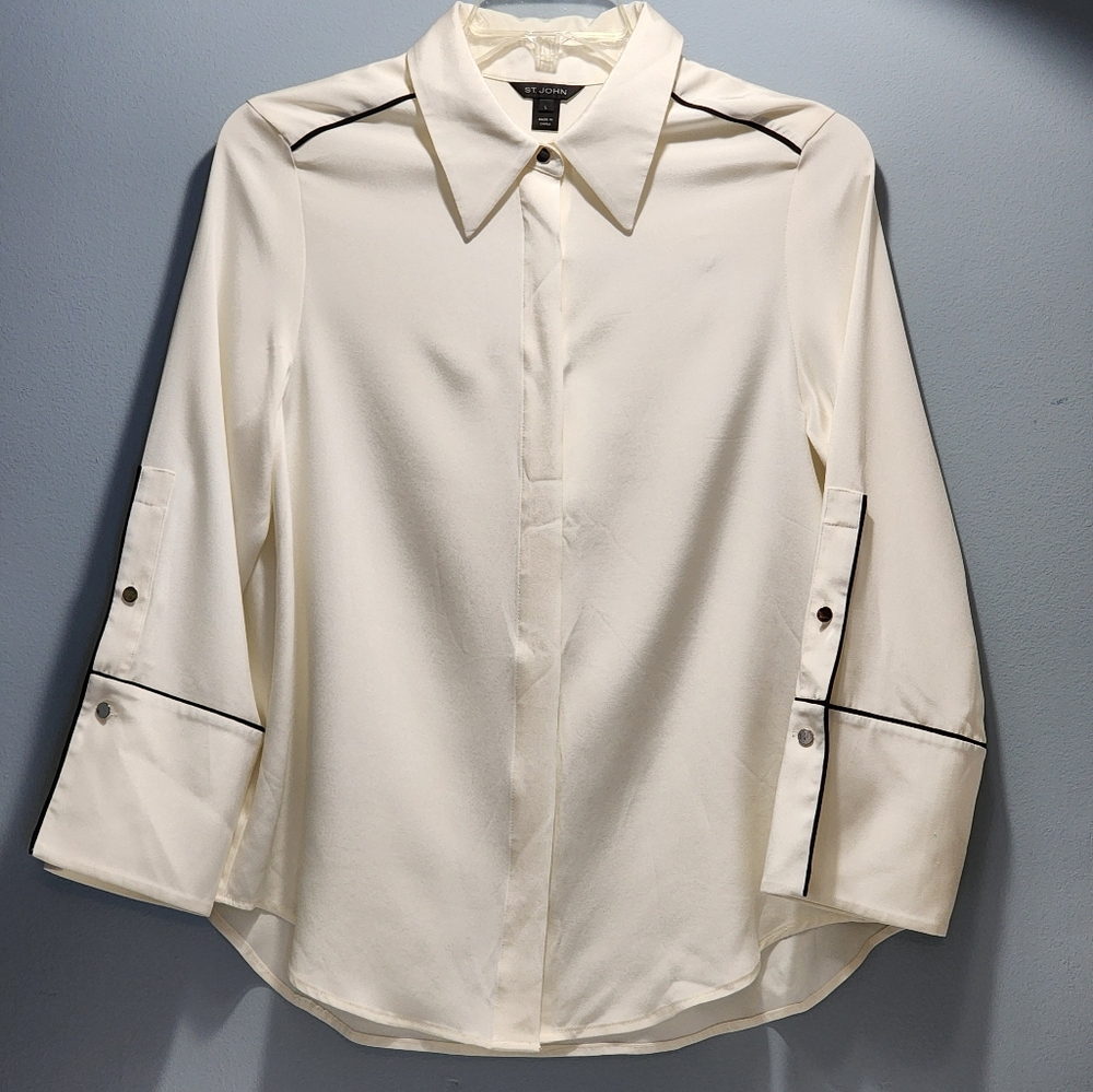 St. John Off White Silk Top